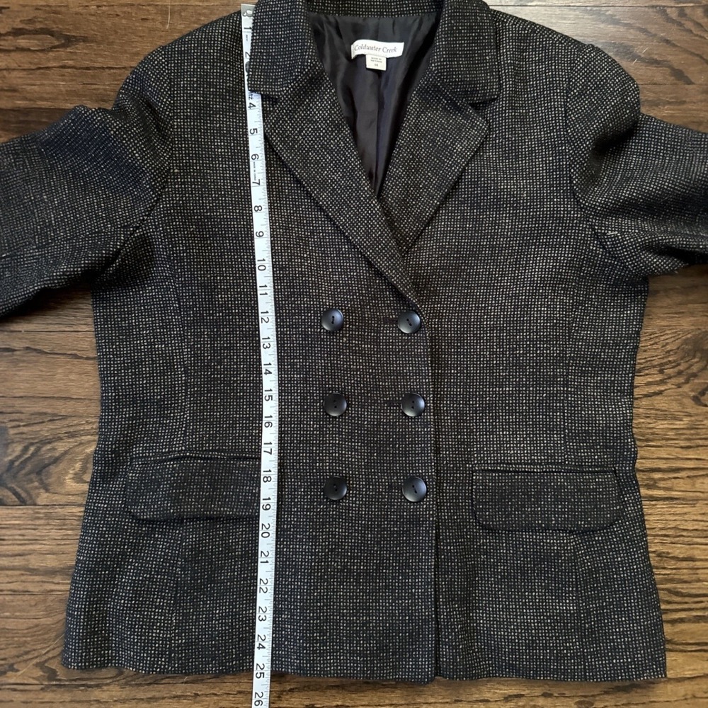 Coldwater Creek Blazer‎ Tweed Double Breasted Career Jacket Black Tan Size 14 - Picture 6 of 11
